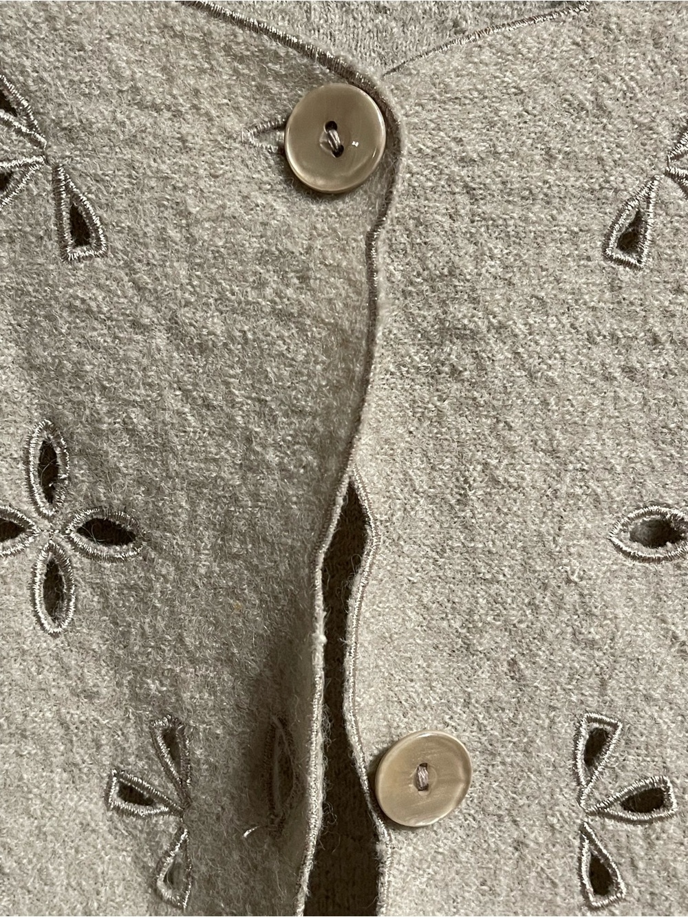 Appleseed's Cream Scallop-Edge Button Cardigan with Floral Cutouts - Picture 3 of 5